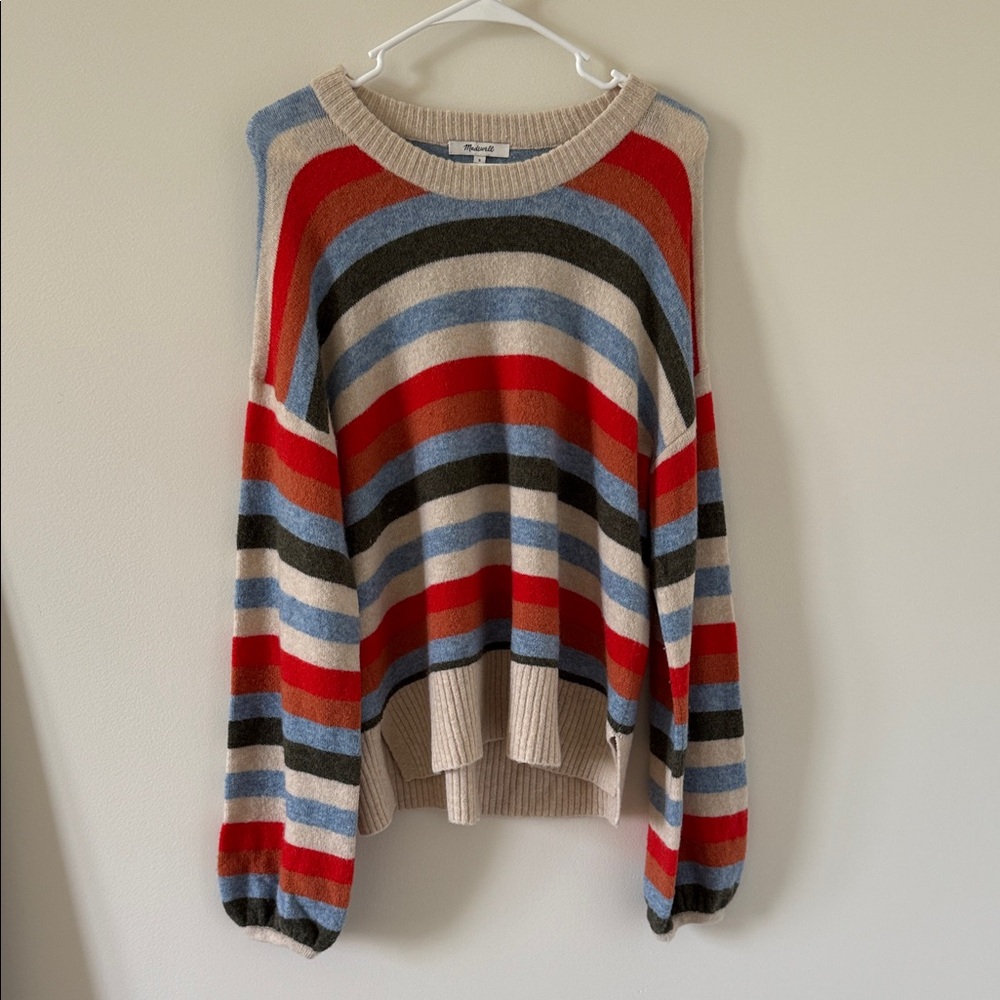 Madewell Multicolor Striped Balloon Sleeve Crew Neck Sweater